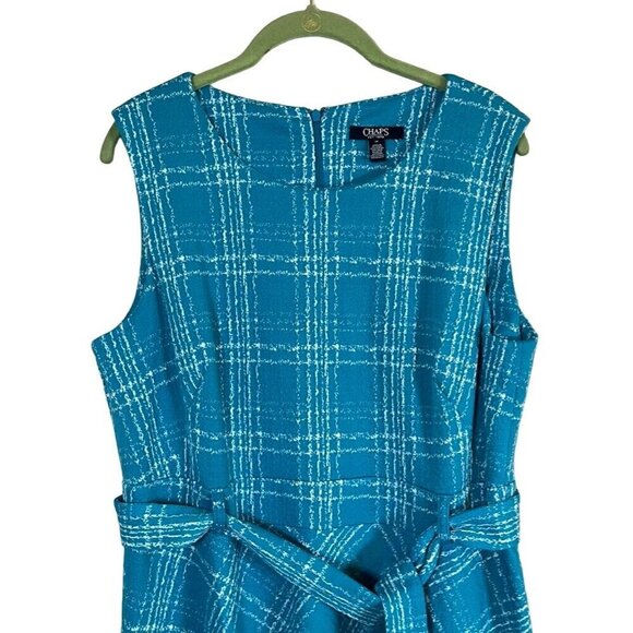 Chaps Dress 14 Blue Plaid Preppy Boho Western Retro Office 80s Neutral Feminine - Picture 3 of 15